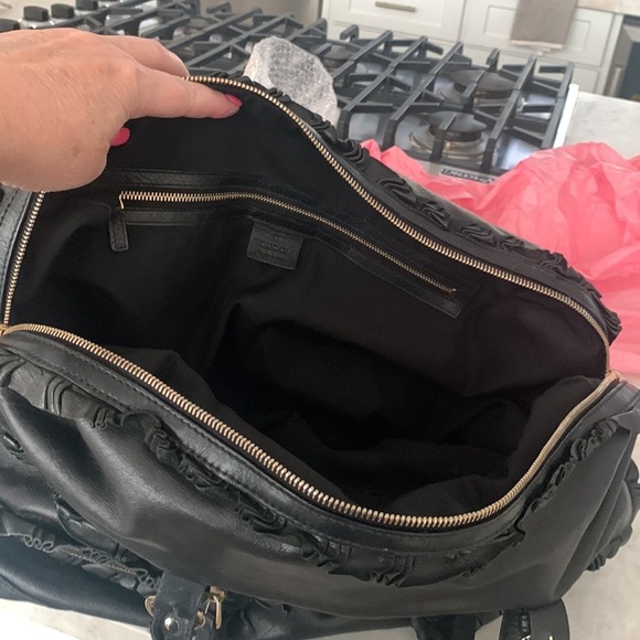 Authentic GUCCI Handbag Black Calfskin Leather Ruffles Sabrina Boston EUC - Picture 13 of 15